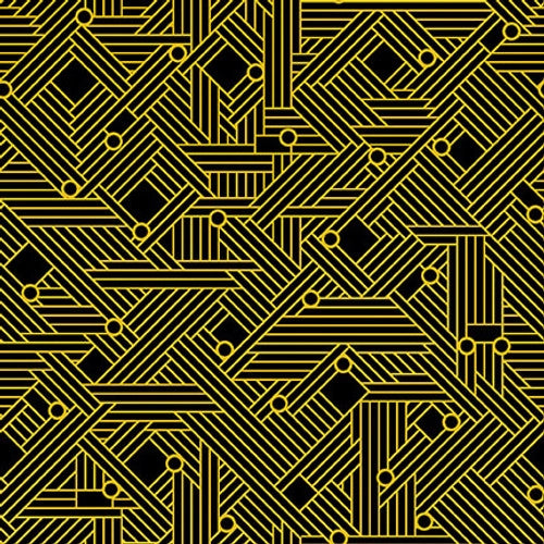 Black, White 24 Karat Circuit Board Black Color Principle Henry Glass Cotton Fabric HG-2867M-99