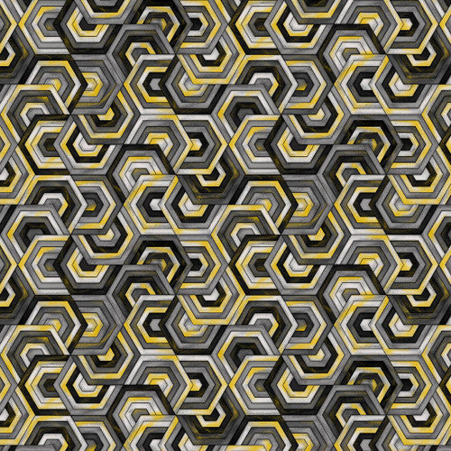 Black, White 24 Karat Six Sides Black Color Principle Henry Glass Cotton Fabric