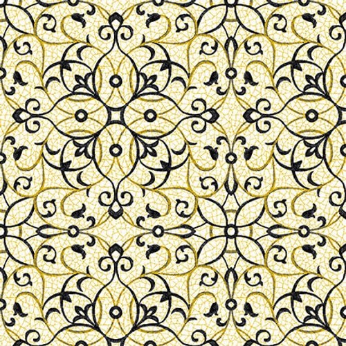 Black, White 24 Karat Tile Medallion White Color Principle Henry Glass Cotton Fabric