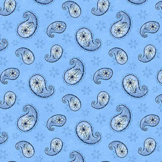 Blooming Blue Paisley Toss Medium Blue Danielle Leone Wilmington Prints Cotton Fabric