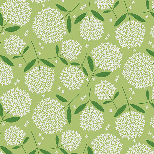 Blooming Color Fiori Tossed Floral Flowers Medium Lime Green Wolff Paper Benartex Cotton Fabric