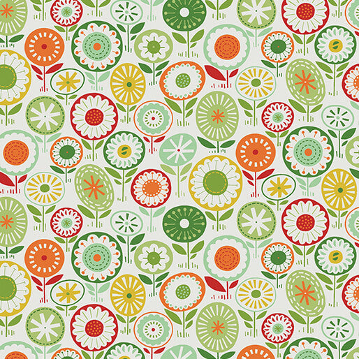 Blooming Color Josie Allover Floral Geometric Green Multi Wolff Paper Benartex Cotton Fabric