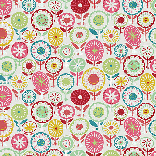 Blooming Color Josie Allover Floral Geometric Pink Multi Wolff Paper Benartex Cotton Fabric