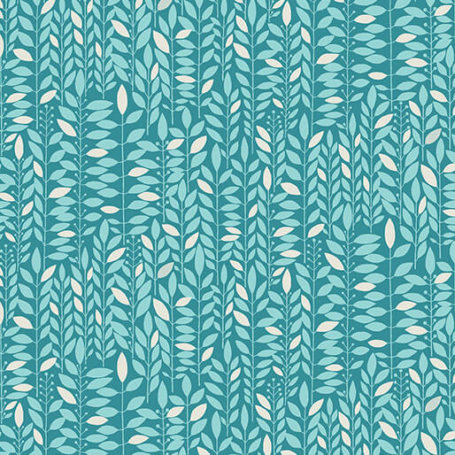 Blooming Color Kali Tonal Leaves Floral Turquoise Blue Wolff Paper Benartex Cotton Fabric