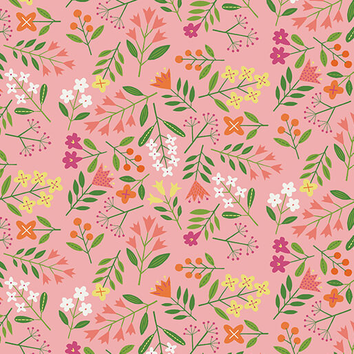 Blooming Color Lucy Tossed Floral Light Pink Wolff Paper Benartex Cotton Fabric