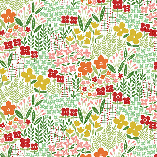 Blooming Color Meadow Allover Floral Green Multi Wolff Paper Benartex Cotton Fabric