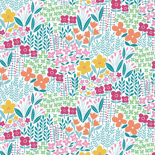 Blooming Color Meadow Allover Floral Turquoise Blue Multi Wolff Paper Benartex Cotton Fabric