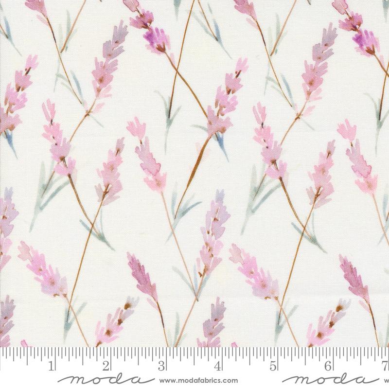Blooming Lovely Lavender Florals Watercolor Cream Janet Clare Moda Cotton Fabric