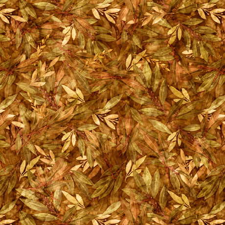 Blossom Leaves and Berries Golden Brown Dan Morris Quilting Treasures Cotton Fabric