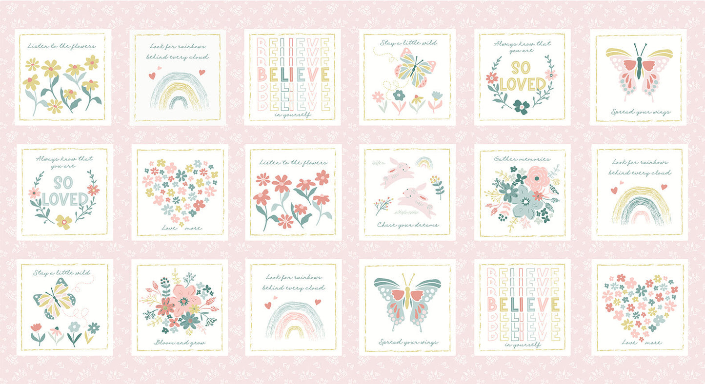 Blossom and Grow Block Panel 24" Maureen Fiorelli Studio ECotton Fabric SE 6091-22