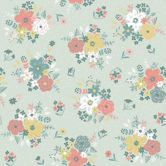 Blossom and Grow Flowers Aqua Mint Maureen Fiorellini Studio E Cotton Fabric
