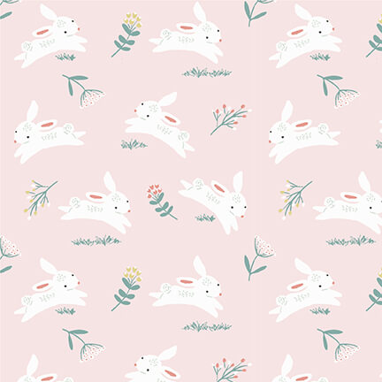 Blossom and Grow Hopping Bunny Pink Maureen Fiorellini Studio E Cotton Fabric