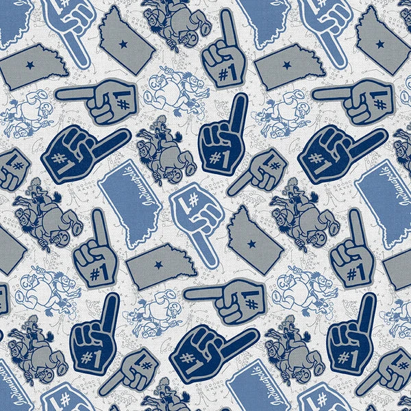 Blue Stampede Finger Fan Toss Football Grey Blue Paintbrush Studios Cotton Fabric PBS-120-26607