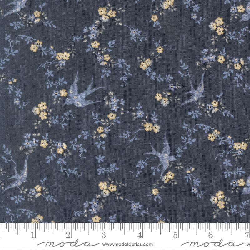 Bluebirds Nest Happy Bluebird Florals Birds Vines Blue Kansas Troubles Quilters Moda Cotton Fabric MD-9800-14