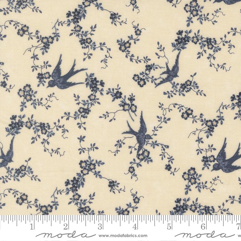 Bluebirds Nest Happy Bluebird Florals Birds Vines Cream Kansas Troubles Quilters Moda Cotton Fabric MD-9800-21