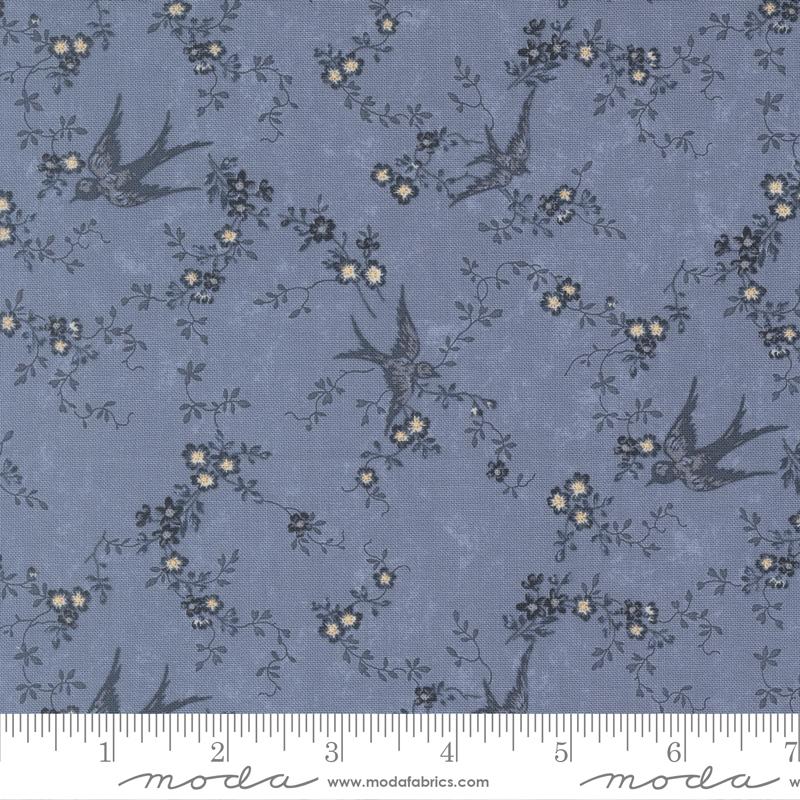 Bluebirds Nest Happy Bluebird Florals Birds Vines Light Blue Kansas Troubles Quilters Moda Cotton Fabric MD-9800-34
