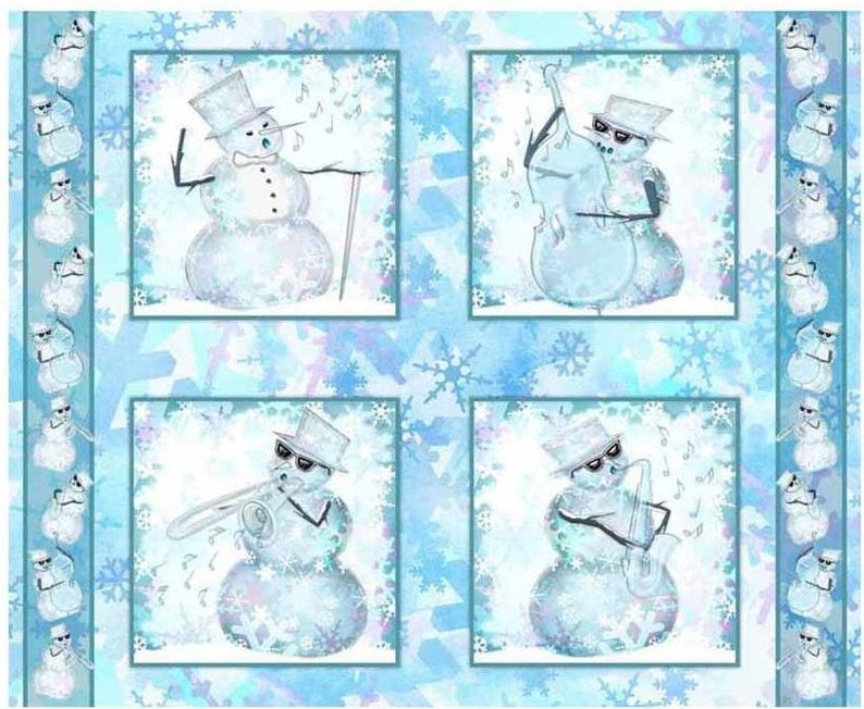 Blues Brothers Holiday Snowman Music Pillow Panel 36" Blue Kate Ward Thacker Springs Creative Cotton Fabric SC-69518