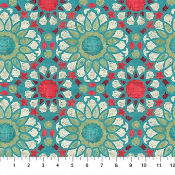 Boho Bliss Large Medallion Teal Multi Northcott Cotton Fabric NC-29202-64