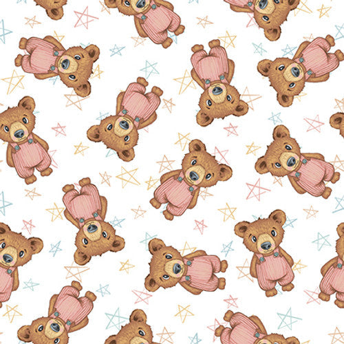 Boho Buddies Bears White Sharon Kuplack Henry Glass Cotton Fabric HG-1718-02