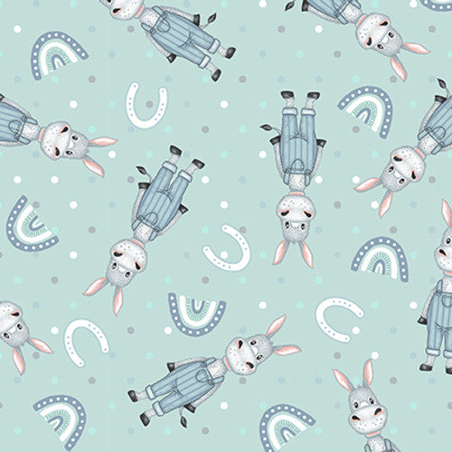 Boho Buddies Donkey Light Teal Sharon Kuplack Henry Glass Cotton Fabric HG-1722-16