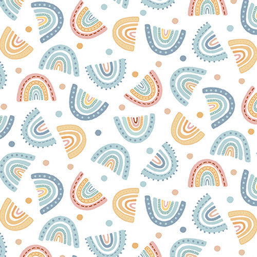 Boho Buddies Rainbows White Sharon Kuplack Henry Glass Cotton Fabric HG-1719-01
