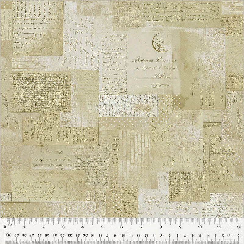 Boho Chick Ephemera Antique White Whistler Studios Windham Cotton Fabric WF-54564-10