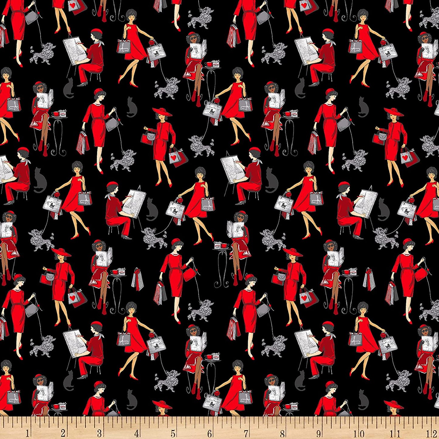 Bonjour Parisian Women Red Black Timeless Treasures Cotton Fabric