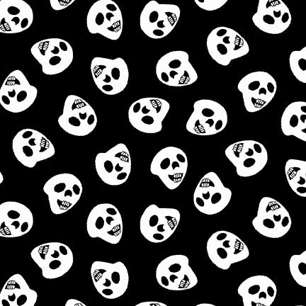 Boo! Glow Skulls Tossed Black Delphine Cubbitt Henry Glass Cotton Fabric HG 250G-99