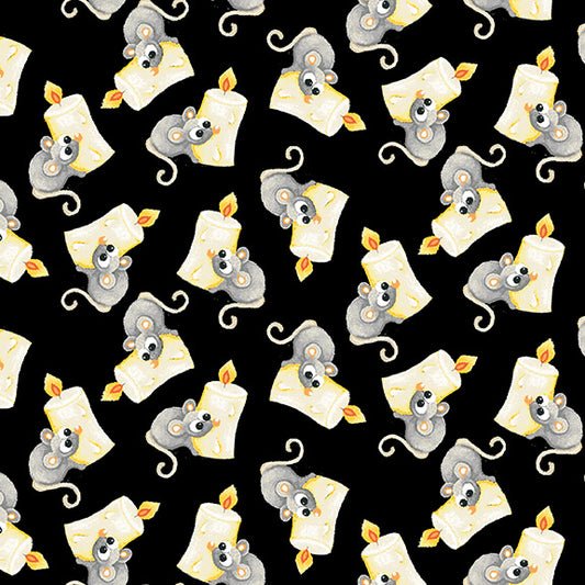 Boo! Glow Tossed Mice Black Delphine Cubbitt Henry Glass Cotton Fabric HG 243G-94