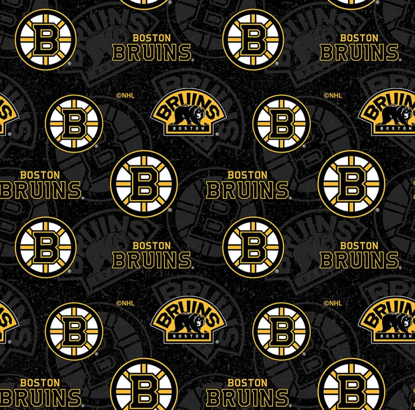 Boston Bruins NHL Hockey Tone on Tone Design Cotton Fabric NHL-1199 BRU