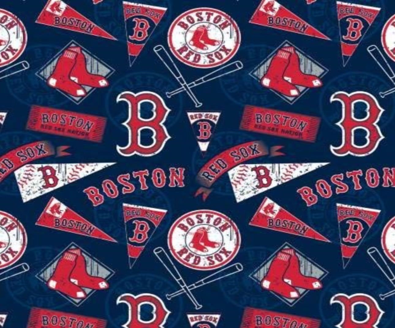 Boston Red Sox MLB Baseball Pennants Bats Retro 58" Fabric Traditions Cotton Fabric MLB-14413B