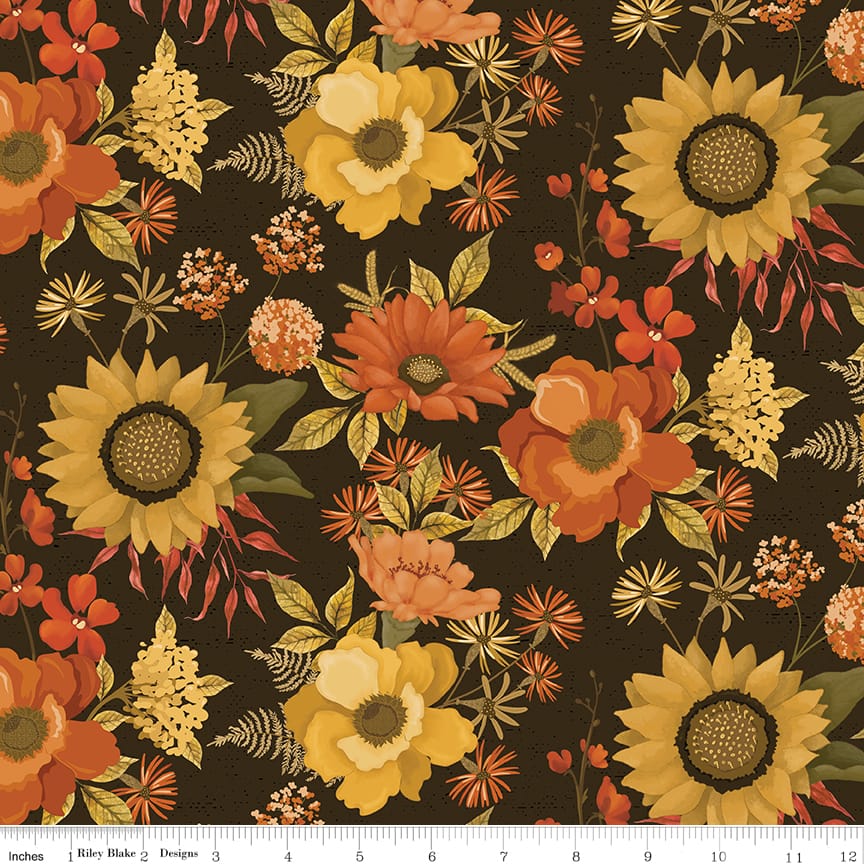 Bountiful Main Floral Mocha Brown Sandy Gervais Riley Blake Designs Cotton Fabric RB-C17860-MOCHA | US Fabric Shop