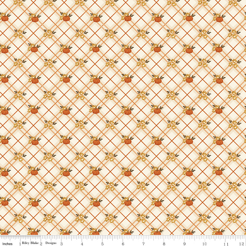 Bountiful Pumpkin Plaid Cream Sandy Gervais Riley Blake Designs Cotton Fabric RB-C17862-CREAM