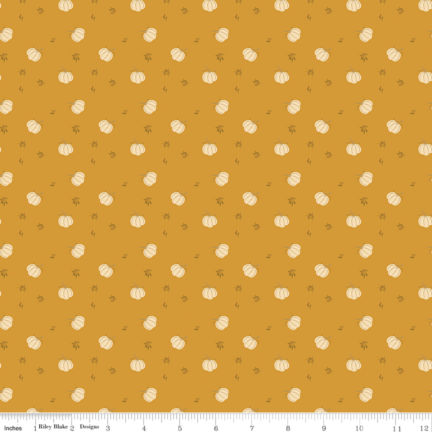 Bountiful Pumpkins Small Gold Sandy Gervais Riley Blake Designs Cotton Fabric RB-C17864-GOLD