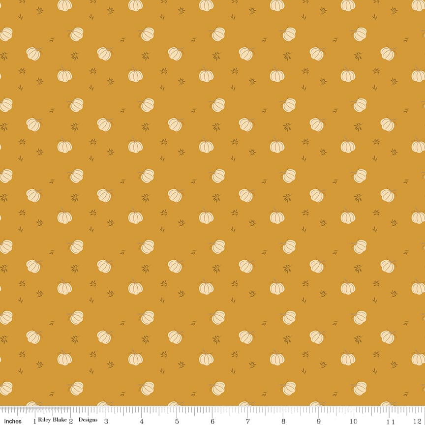 Bountiful Pumpkins Small Gold Sandy Gervais Riley Blake Designs Cotton Fabric RB-C17864-GOLD | US Fabric Shop