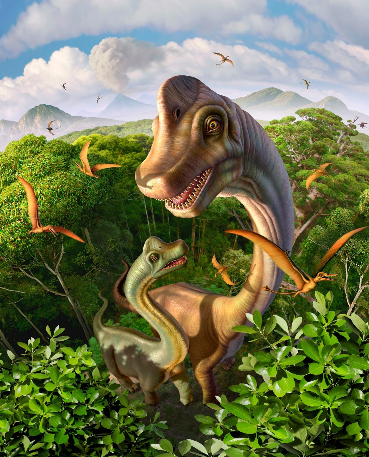 Brachiosaurus Dinosaur Panel 36" Print David Textiles Cotton Fabric DT-JQ-0084-1-Multi