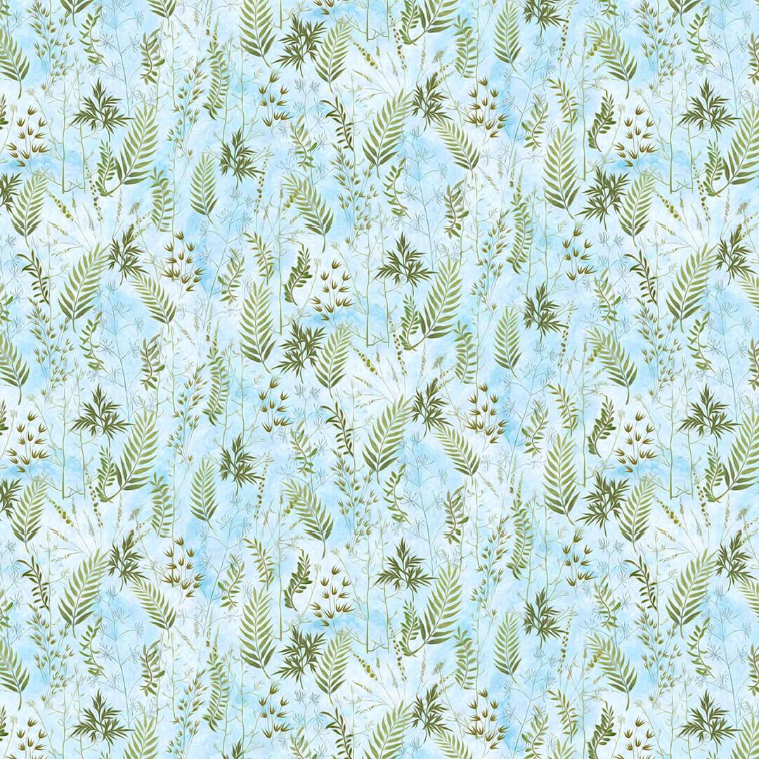Break of Dawn Foliage Light Blue Sinead Jones Blank Quilting Cotton Fabric