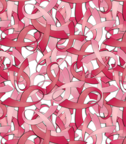 Breast Cancer Awareness Packed Ribbons on Ribbons White David Textiles Cotton Fabric DT-3056-0C-2