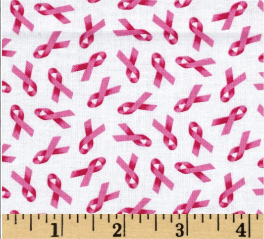 (SOLD PER BOLT) Breast Cancer Awareness Pink Ribbons White Elizabeth's Studio Cotton Fabric ES 407 Pink-FB