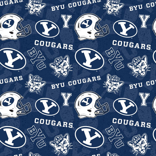 Brigham Young Cougars NCAA BYU Tone on Tone design Cotton Fabric BYU-1178
