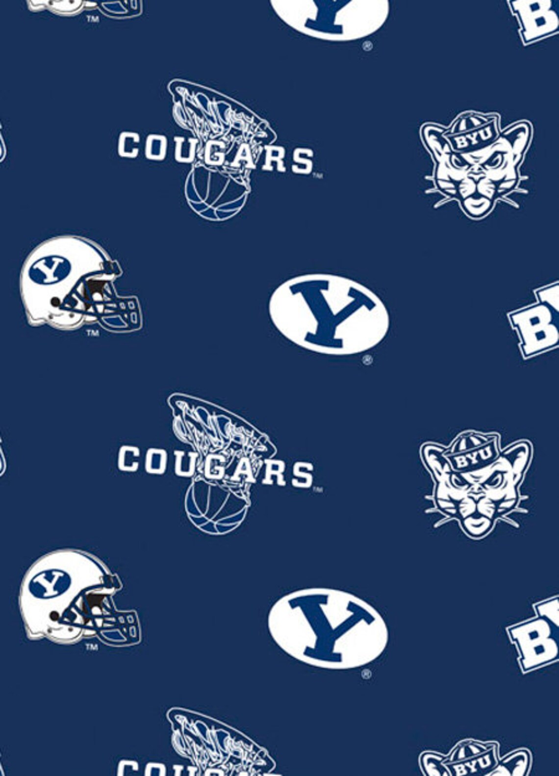 Brigham Young University Cougars NCAA College FLEECE Allover Sykel 60" Polyester BYU-035