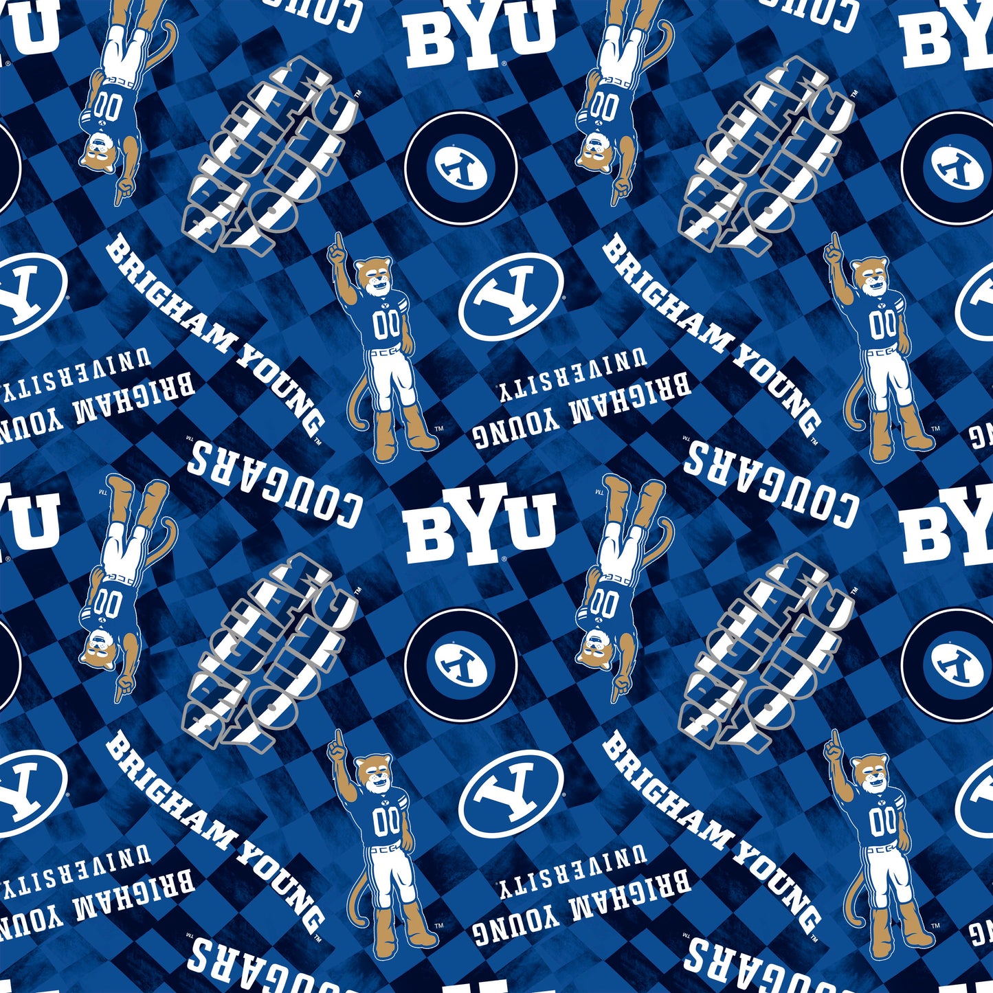 Brigham Young Cougars NCAA College Checks Bright Blue Sykel Enterprises Canvas Duck Cloth Cotton Fabric BYU-1380-BRTBLUE
