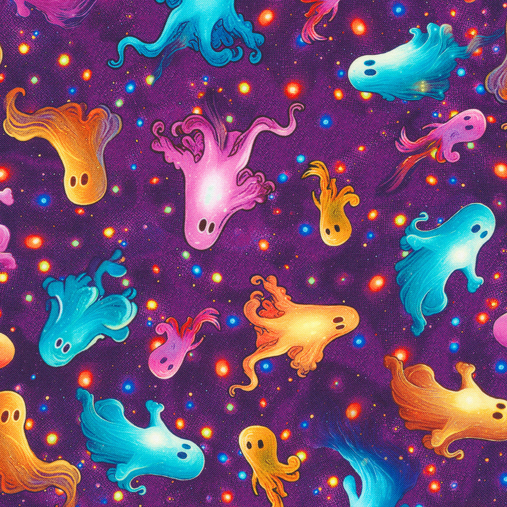 Bright Frights Ghosts Midnight Purple Catriona Crehan Robert Kaufman Cotton Fabric RK-RCCD-23087-460