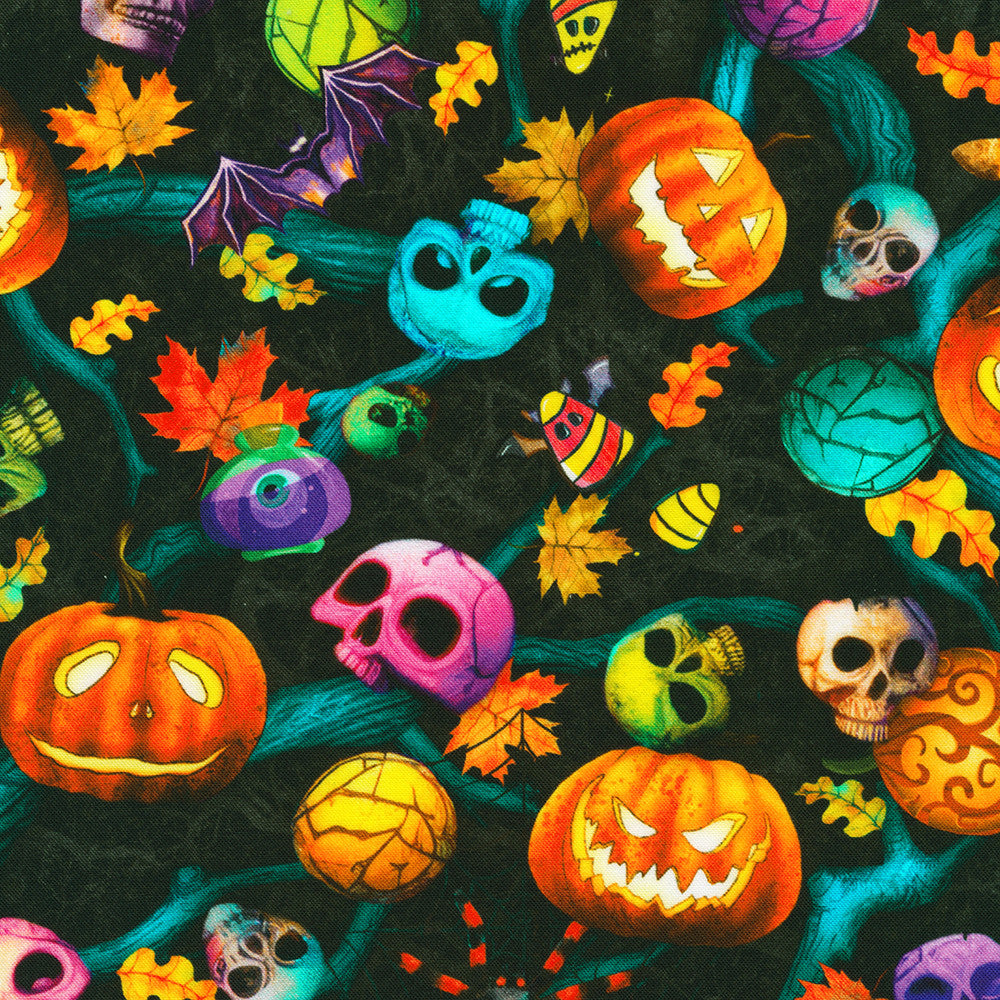 Bright Frights Spooky Halloween Night Black Catriona Crehan Robert Kaufman Cotton Fabric RK-RCCD-23085-438