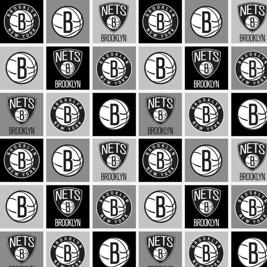 Brooklyn Nets NBA Basketball Block Camelot FLEECE Fabric NBA-83BKLN0006-A