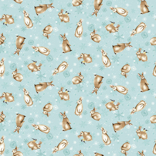 Bundle-Up Tossed Bunnies Light Blue Barb Tourtillotte Henry Glass Cotton Fabric
