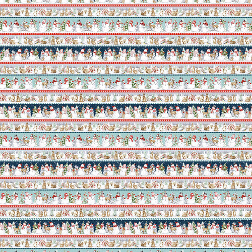 Bundle-Up Winter Scene Stripe Multi Barb Tourtillotte Henry Glass Cotton Fabric HG-823-71