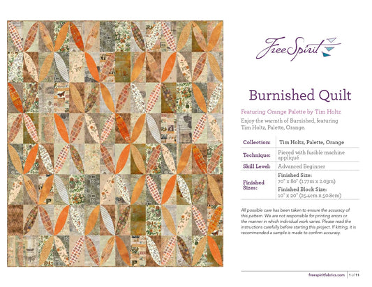 Burnished Quilt Eclectic Elements Orange Palette Tim Holtz Free Spirit-FREE PATTERN