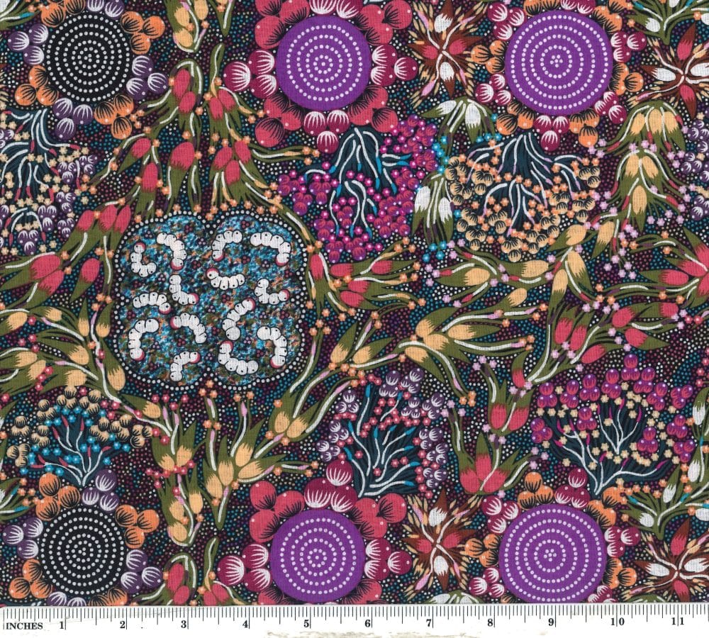 Bush Plum and Bush Banana Dreaming Burgundy Marilyn Abbott M&S Textiles Australia Cotton Fabric MSTA-BPBBBU-Burgundy | US Fabric Shop