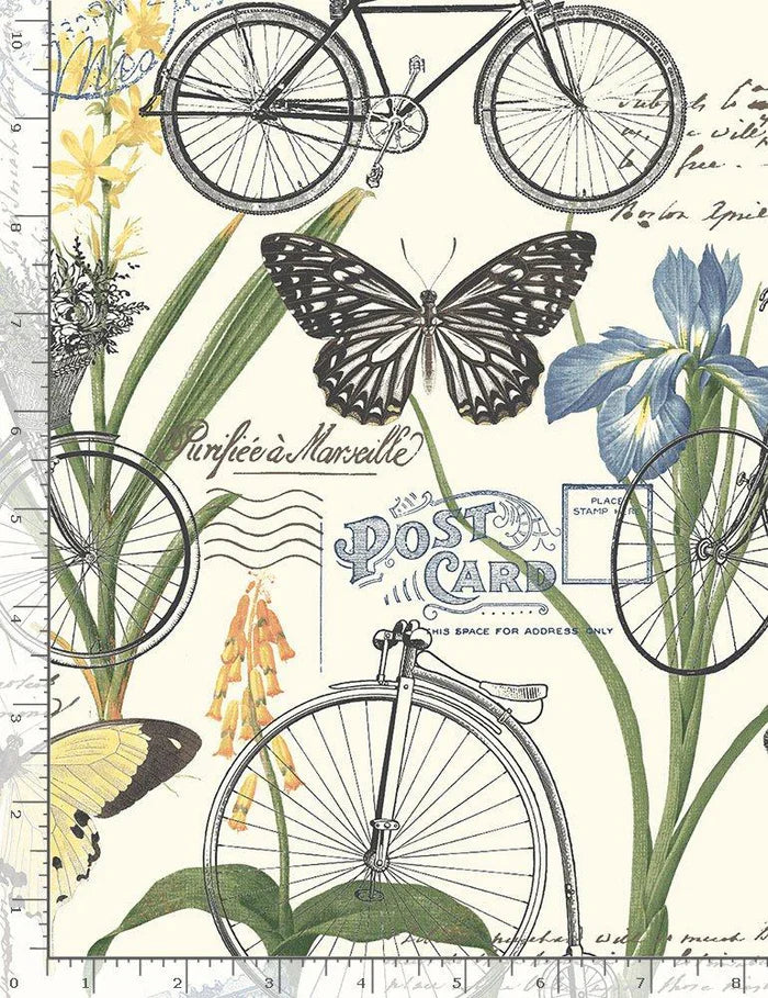 Buttercup Butterflies on Postcards Cream Timeless Treasures Cotton Fabric